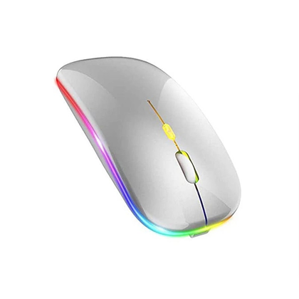 Ratón (Mouse) Inalámbrico Recargable Delgado/Silencioso RGB, USB, Color Plata, 1600 dpi, NEXTEP NE-412P