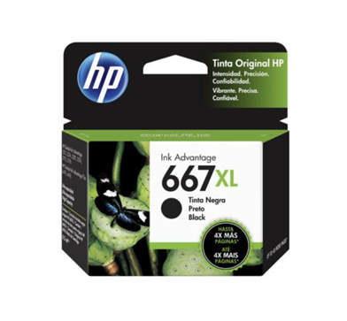 Cartucho de Tinta Original Ink Advantage 667XL, Color Negro, Rendimiento Aprox. 480 páginas, HP 3YM81AL