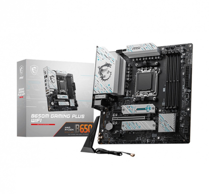 Tarjeta Madre (Mobo) Micro-ATX B650M GAMING PLUS WIFI, AMD B650 Chipset, Socket AM5, 4xDDR5 6400/4800 MHz (Max.192GB), Audio HD, WLAN, Wi-Fi, USB 3.2, SATA 3.0, Micro-ATX, MSI B650M GAMING PLUS WIFI