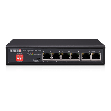 Switch Gigabit Ethernet, 4 Puertos PoE 10/100/1000Mbps + 2 Puertos Uplink, 2 Gbit/s, 2,000 Entradas, No Administrable, PROVISION ISR POES-0472GC+2G