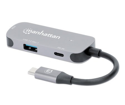 Docking Station (Hub) Interfaz USB C, 1x USB 3.2, 1x USB C, 1x HDMI, Color Plata, MANHATTAN 130707