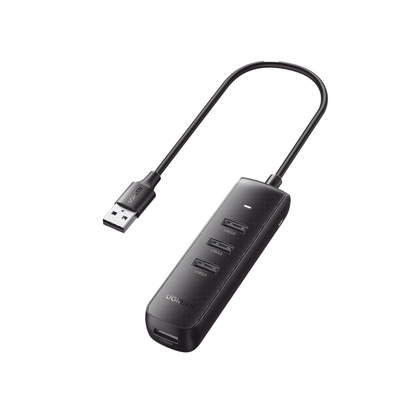 HUB USB-A 3.0 4 en 1, 4 Puertos USB-A 3.0 (5Gbps), Cable 25 cms, Indicador LED, Entrada USB-C para Alimentar Equipos de Mayor Consumo, Color Negro, UGREEN 10915