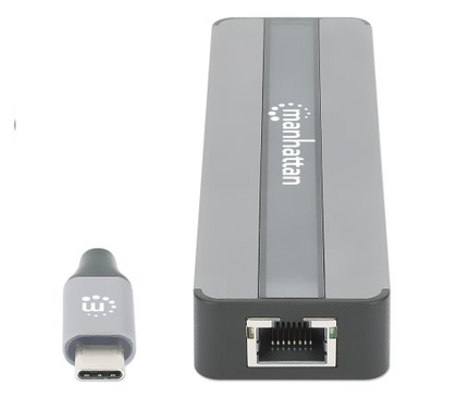 Docking Station (Hub) Interfaz USB C, 2x USB 3.2, 1x USB C, 1x HDMI, SD/MicroSD, Color Plata, MANHATTAN 153928