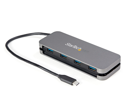 Adaptador USB-C (Tipo C) (HUB), 4 x USB 3.2, Hasta 5 Gbps, Color Negro / Gris, Cable 28cm, STARTECH HB30CM4AB