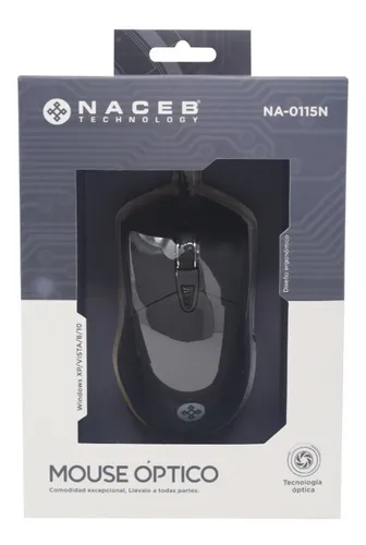 Ratón (Mouse) Óptico, Alámbrico (USB), 2400 DPI, Color Negro, NACEB NA-0115N
