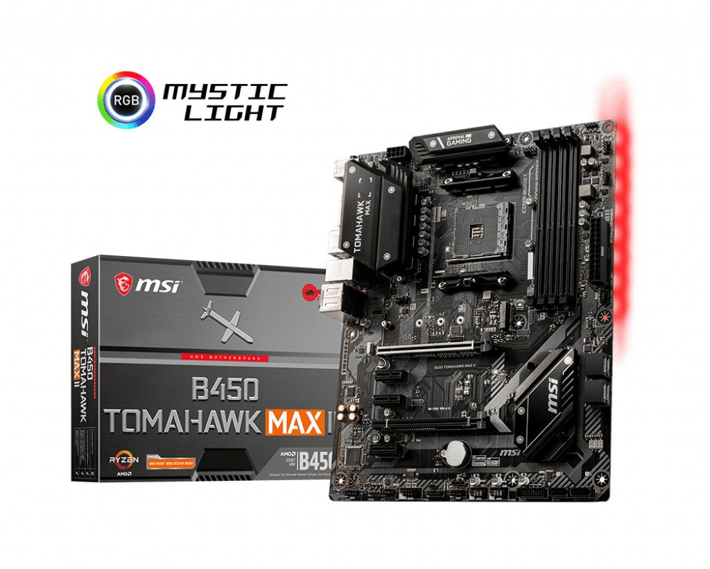 Tarjeta Madre (Mobo) Chipset AMD B450 TOMAHAWK MAX II, Socket AM4, Para AMD Ryzen 1ra / 2da / 3era Gen, 4x DDR4 (Max. 128GB), Integrado Audio HD, Red, USB 3.0, SATA 3.0, ATX, MSI 911-7C02-034