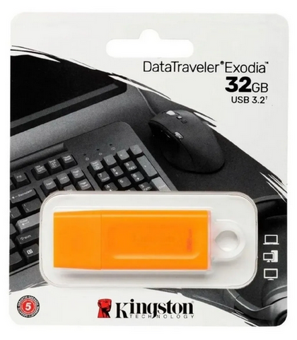 Memoria Flash USB 3.2, DataTraveler Exodia, Capacidad 32GB, Color Naranja, KINGSTON KC-U2G32-7GO