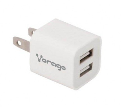 Cargador de Pared, 2 x USB (H) (5V/1A - 5V/2A), Color Blanco, VORAGO AU-106-WH