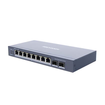 Switch Gigabit PoE+, Administrable, 8 Puertos 10/100/1000 Mbps PoE+, 2 Puertos SFP, Configuración Remota Desde Hik-PartnerPro, PoE Hasta 250 Metros, 110 W, HIKVISION DS-3E1510P-SI