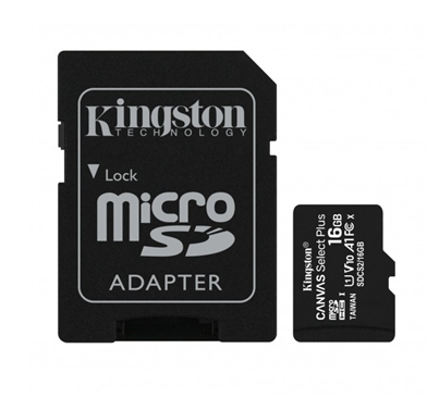 Tarjeta MicroSDHC, Modelo Canvas Select Plus, Capacidad 16GB, Clase 10, Incluye adaptador Micro SD, KINGSTON SDCS2/16GB