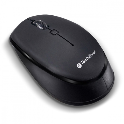 Ratón (Mouse) Optico Inalámbrico Ergonómico, Receptor USB, 1600 Dpi, Color Negro, TECHZONE TZ19MOU01-INA
