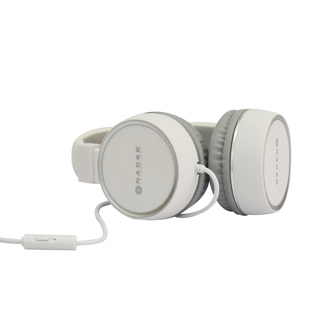 Audífonos Con Micrófono, Conexión 3.5 mm, Color Blanco / Gris, Longitud del Cable 1.2 Metros, NACEB NA-0310B