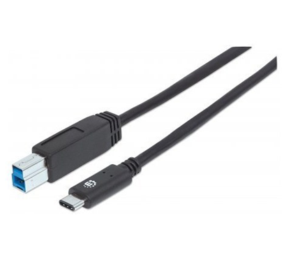 Cable de Datos USB-C - USB-B (M-M), Color Negro, Longitud 2.0 Metros, MANHATTAN 354998