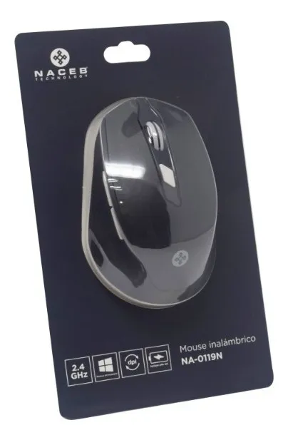 Ratón (Mouse) Óptico, Inalámbrico (USB), Hasta 1600 DPI, Color Negro, NACEB NA-0119N