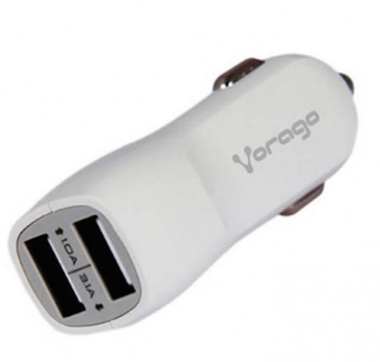 Cargador Para Auto, 2 x USB (H) (5V/1A - 5V/2.1A), Color Blanco, VORAGO AU-103-WH