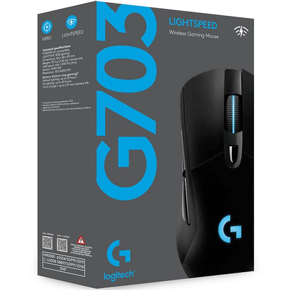 Ratón (Mouse) Gamer Modelo G703 LightSpeed, Inalámbrico (USB), Hasta 25,600 DPI, 6 Botones, Color Negro, LOGITECH 910-005639