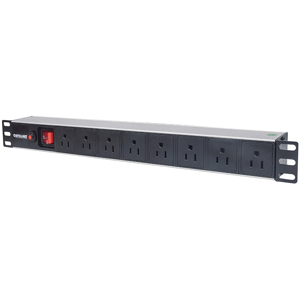 Barra Multicontacto P/ Rack 19", 1U, 8 Contactos, Longitud de Cable 3.0 Metros, INTELLINET 713993