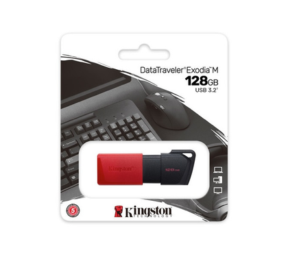 Memoria Flash USB 3.2, Exodia M, 128GB, Color Negro / Rojo, KINGSTON DTXM/128GB