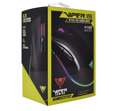 Ratón (Mouse) Óptico Gamer Viper V551, Alámbrico, USB, 12000 DPI, Color Negro, PATRIOT PV551OUXK