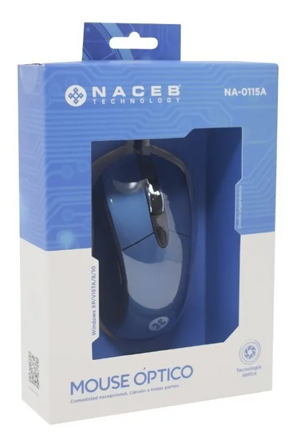 Ratón (Mouse) Óptico, Alámbrico (USB), 2400 DPI, Color Azul, NACEB NA-0115A