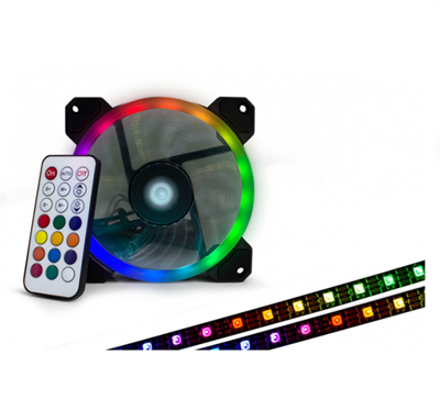Kit de 3 Ventiladores Game Factor, Iluminación RGB, 120mm, Control de Iluminación Inalámbrico, VORAGO FKG400