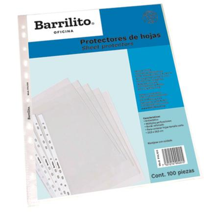 Protectores de Hojas, Tamaño Carta, Ligeros, Paquete C/100 Pzas, BARRILITO PHL100