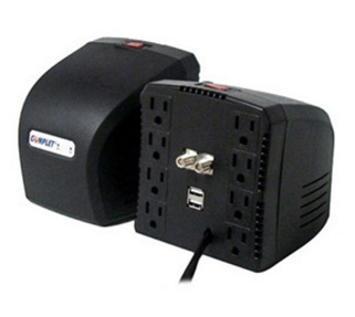 Regulador de Voltaje Modelo RPLUS, 1300VA/ 650W, Regulación 100 - 140V, Salida 120 Vca +- 7%, 8 Contactos, 2 x USB, 2 x Coaxial, COMPLET ERV-6-006