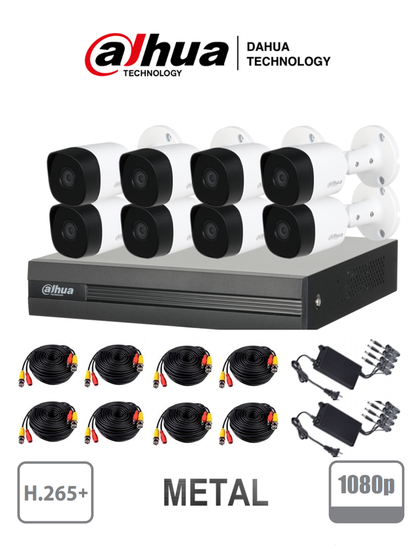 Kit de Video Vigilancia, 1 DVR PentaHíbrido 4 Canales (1 HDD Max 6TB) + 4  Cámaras Metálicas 720p Bullet, IR 20 Mts, P2P, 4 Cables Siameses, 1 Fuente