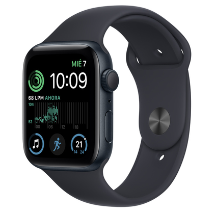 Smart Watch SE de 44mm, GPS, Pantalla Retina, Wi-Fi 4, Bluetooth 5.0, Correa Deportiva, Color Medianoche, APPLE MNK03LZ/A