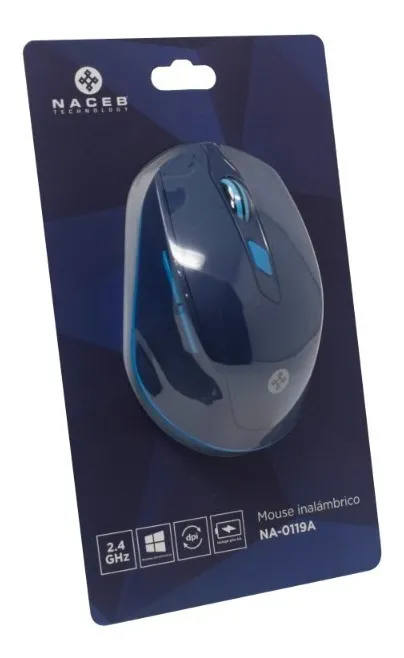 Ratón (Mouse) Óptico, Inalámbrico (USB), Hasta 1600 DPI, Color Azul, NACEB NA-0119A