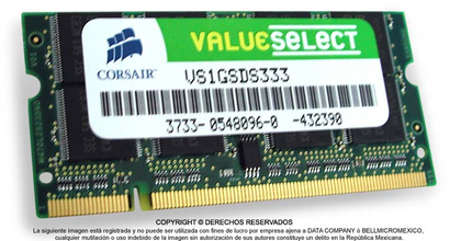Memoria RAM DDR1, PC-2700, Capacidad 1GB, Frecuencia 333MHz, SO-DIMM, CORSAIR VS1GSDS333