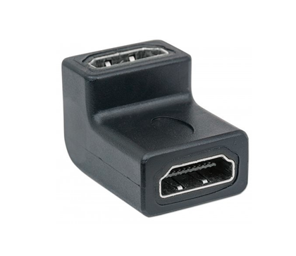 Cople Adaptador de HDMI A (hembra) a HDMI A (hembra), Conexión Codo 90°. Color negro, MANHATTAN 353472