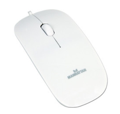 Ratón (Mouse) Óptico, Alámbrico (USB) 1000 DPI, Color Blanco , Tamaño Mini, MANHATTAN 177627