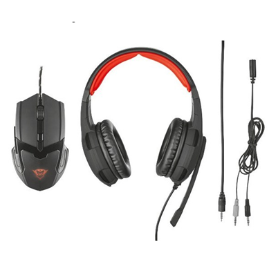 Audífonos C/ Micrófono + Ratón (Mouse) Gamer Modelo GXT 784, USB, Longitud del Cable 1.0 Metros, Color Negro / Rojo, TRUST 21472