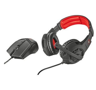 Audífonos C/ Micrófono + Ratón (Mouse) Gamer Modelo GXT 784, USB, Longitud del Cable 1.0 Metros, Color Negro / Rojo, TRUST 21472