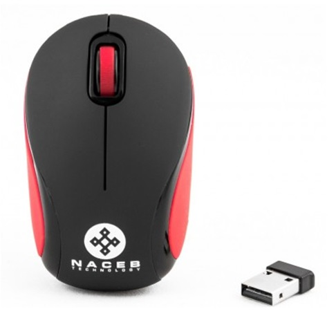 Ratón (Mouse) Óptico, Inalámbrico (USB), Hasta 1000 DPI, Color Rojo, Tamaño Mini, NACEB NA-563R
