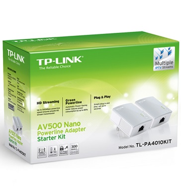 Adaptador PowerLine AV500, 500 Mbps Sobre Cableado Eléctrico, Enchufe Incorporado, TP-LINK TL-PA4010PKIT