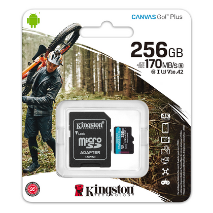 Tarjeta MicroSDXC, Modelo Canvas Go! Plus, Capacidad 256GB, UHS-I Clase 10, Incluye Adaptador SD, KINGSTON SDCG3/256GB