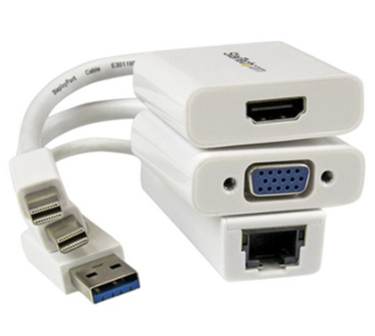 Adaptador de Video Mini DisplayPort - VGA (M-H), Adaptador de Video Mini DisplayPort - HDMI (M-H) y Adaptador USB - ETHERNET 10/100/1000 Mbps (M-H), Color Blanco, STARTECH MACAMDPGBK