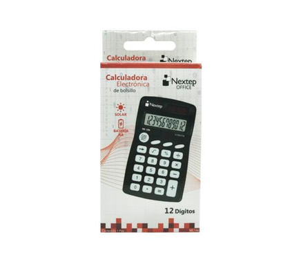 Calculadora de Bolsillo, 12 Dígitos, Funciones Básicas, Solar/Batería, NEXTEP NE-186