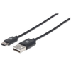 Cable de Datos, USB 2.0 A Macho - USB C Macho, 480 Mbps, Longitud 2m, Color Negro, MANHATTAN 354929