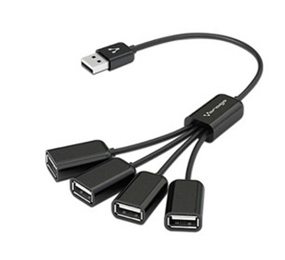 Adaptador USB 2.0 (HUB), 4 x USB 2.0, Hasta 480 Mbit/s, Longitud del Cable 1.0 Metros, VORAGO HU-101