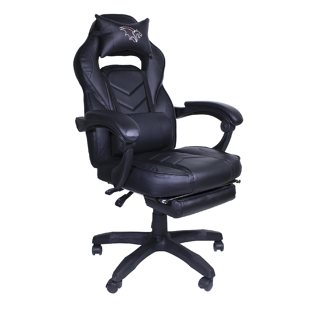 Silla Gamer Chaser, Reclinable, Reposa Pies, Soporte Cervical y Lumbar, Color Negro, Max. 120 Kg, CHASER CH-GAMERFIBER
