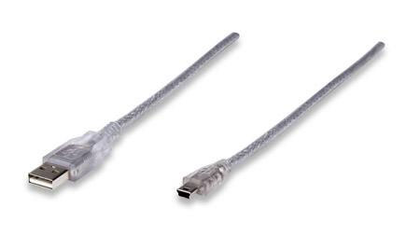 Cable de Datos USB - Mini USB  (M-M), Color Plata, Longitud 1.8 Metros, MANHATTAN 333412