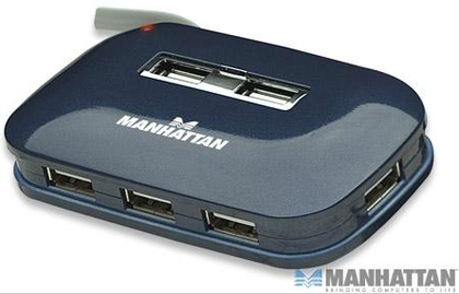 Adaptador USB 2.0 (HUB), 7 x USB 2.0, Hasta 480 Mbit/s, Alimentación Dual, MANHATTAN 161039