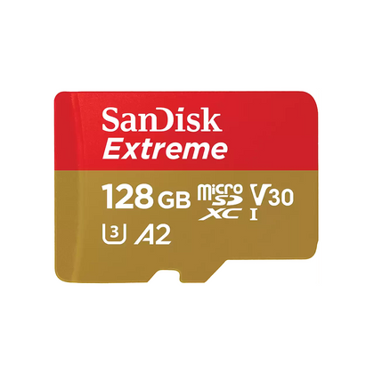 Tarjeta MicroSDXC V30, Versión Extreme A2, Capacidad 128GB, Graba Videos 4K UHD, Incluye Adaptador SD, SANDISK SDSQXAA-128G-GN6MA