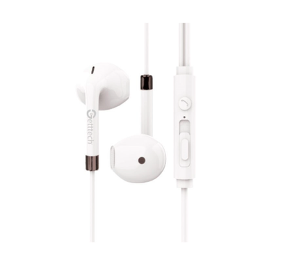 Audífonos Intrauriculares con Micrófono, Gettech Sharp, Alámbricos 3.5mm, Color Blanco, QIAN MI-1440S