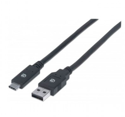Cable de Datos USB - USB-C (M-M), Color Negro, Longitud 2.0 Metros, MANHATTAN 354974
