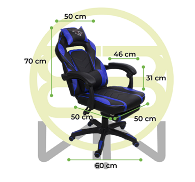Silla Gamer Chaser, Reclinable, Reposa Pies, Soporte Cervical y Lumbar, Color Negro / Azul, Max. 120 Kg, CHASER CH-GAMERBLUE