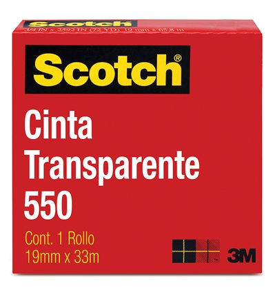 Cinta Adhesiva Scotch, Modelo 550, 19 mm x 33 Metros, Transparente, 3M 550-19X33